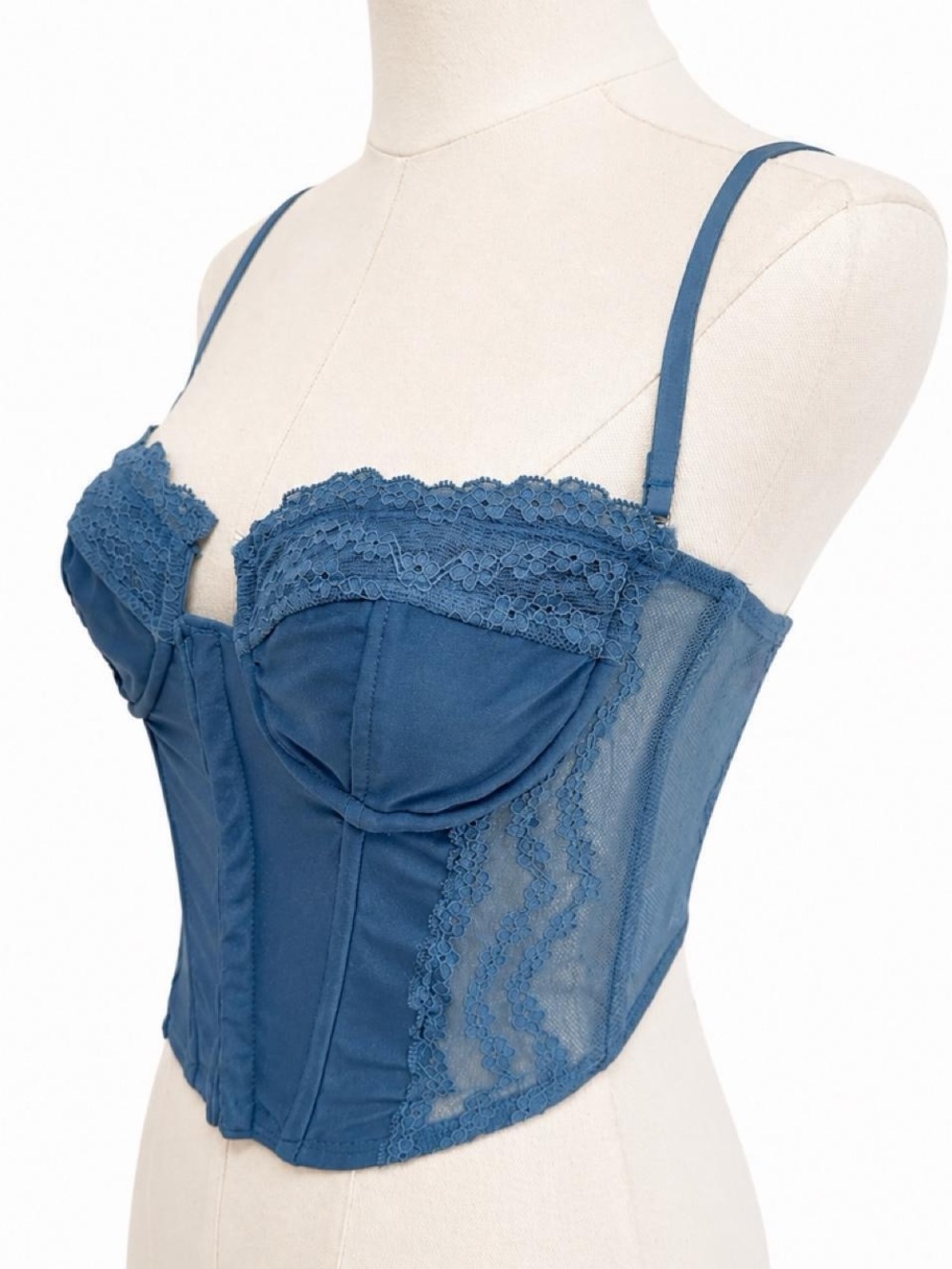 Edikted Blue Lace Bustier Crop Top - Picture 3 of 6